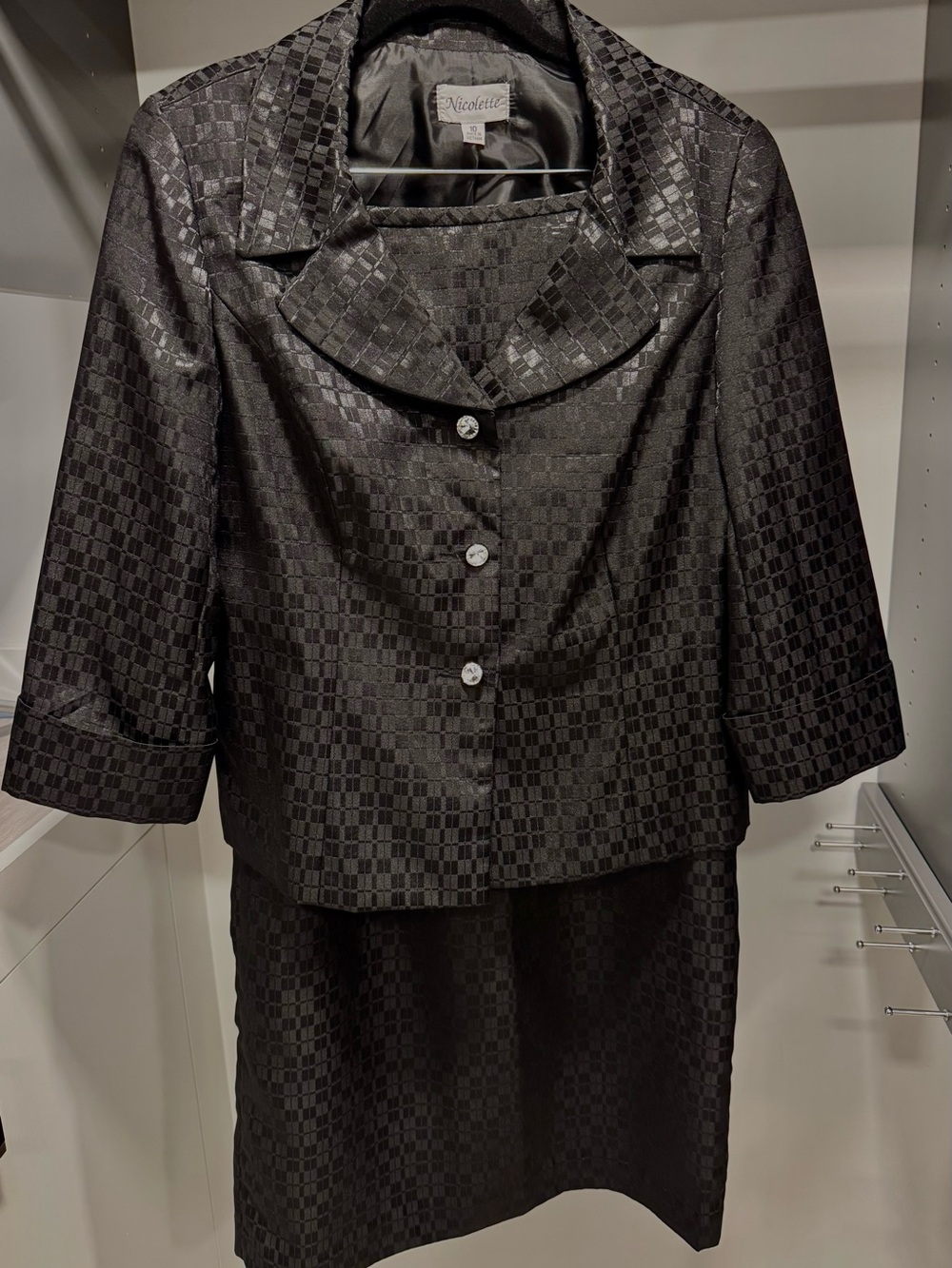 Nicolette EUC elegant 2 piece suit with Rhinestone buttons.